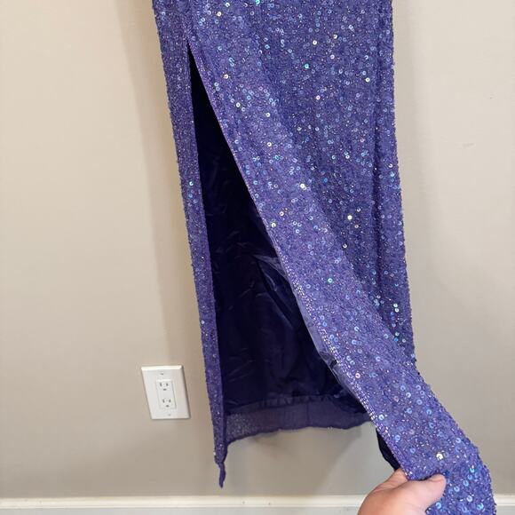 Vintage Scala Evening Gown L Purple Silk Sequin Beaded Gala Party Cocktail Prom - Picture 8 of 12